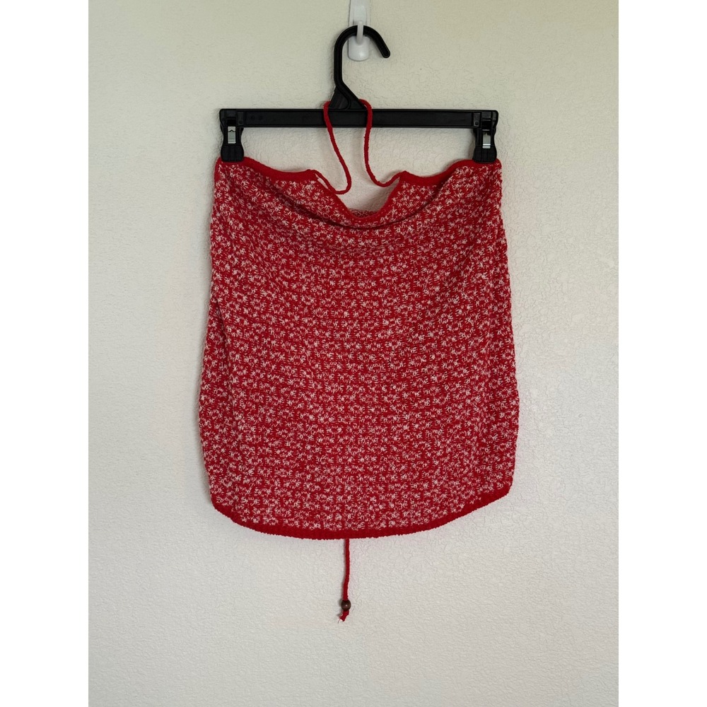 Free People FP Beach Marled Knit Cowl Neck Halter Top Red White Open Back Medium